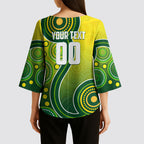 Personalized Australian Soccer Kangaroo Kimono Sleeve Blouse Aboriginal Dot Pattern Green Gold Football Player