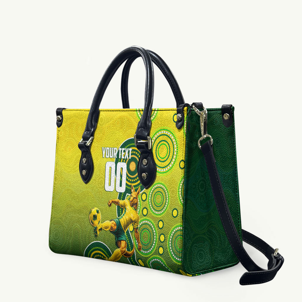 Personalized Australian Soccer Kangaroo Leather Bag Aboriginal Dot Pattern Green Gold Football Player