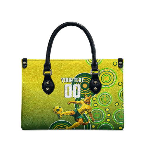 Personalized Australian Soccer Kangaroo Leather Bag Aboriginal Dot Pattern Green Gold Football Player