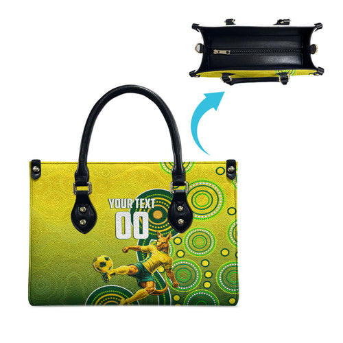 Personalized Australian Soccer Kangaroo Leather Bag Aboriginal Dot Pattern Green Gold Football Player