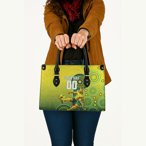 Personalized Australian Soccer Kangaroo Leather Bag Aboriginal Dot Pattern Green Gold Football Player