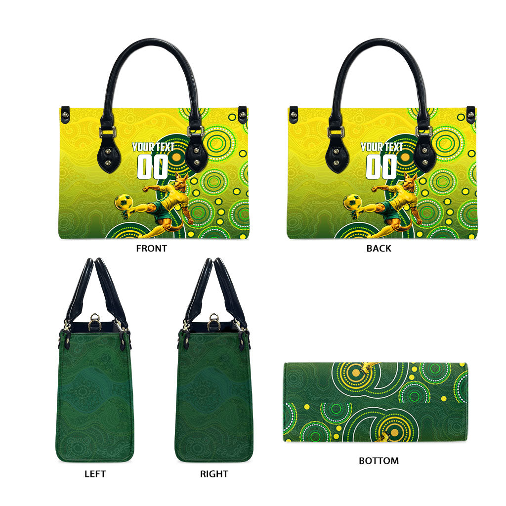 Personalized Australian Soccer Kangaroo Leather Bag Aboriginal Dot Pattern Green Gold Football Player