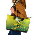 Personalized Australian Soccer Kangaroo Leather Tote Bag Aboriginal Dot Pattern Green Gold Football Player