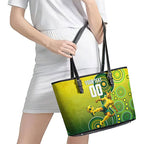 Personalized Australian Soccer Kangaroo Leather Tote Bag Aboriginal Dot Pattern Green Gold Football Player