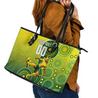 Personalized Australian Soccer Kangaroo Leather Tote Bag Aboriginal Dot Pattern Green Gold Football Player