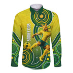 Personalized Australian Soccer Kangaroo Long Sleeve Button Shirt Aboriginal Dot Pattern Green Gold Football Player