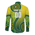 Personalized Australian Soccer Kangaroo Long Sleeve Button Shirt Aboriginal Dot Pattern Green Gold Football Player