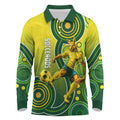 Personalized Australian Soccer Kangaroo Long Sleeve Polo Shirt Aboriginal Dot Pattern Green Gold Football Player