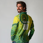 Personalized Australian Soccer Kangaroo Long Sleeve Polo Shirt Aboriginal Dot Pattern Green Gold Football Player