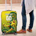 Personalized Australian Soccer Kangaroo Luggage Cover Aboriginal Dot Pattern Green Gold Football Player