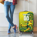 Personalized Australian Soccer Kangaroo Luggage Cover Aboriginal Dot Pattern Green Gold Football Player