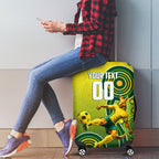 Personalized Australian Soccer Kangaroo Luggage Cover Aboriginal Dot Pattern Green Gold Football Player