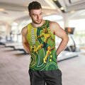 Personalized Australian Soccer Kangaroo Men Tank Top Aboriginal Dot Pattern Green Gold Football Player