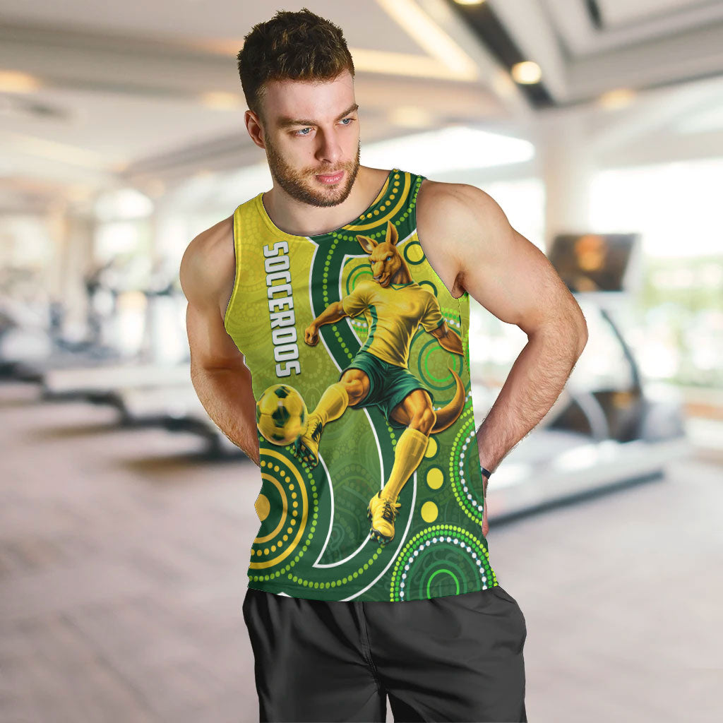 Personalized Australian Soccer Kangaroo Men Tank Top Aboriginal Dot Pattern Green Gold Football Player