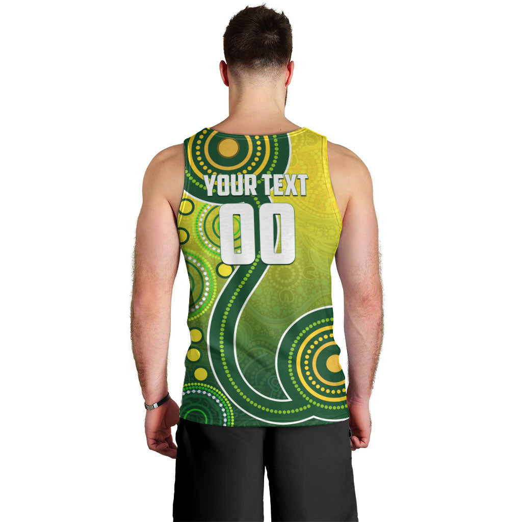 Personalized Australian Soccer Kangaroo Men Tank Top Aboriginal Dot Pattern Green Gold Football Player