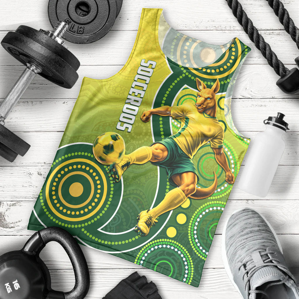Personalized Australian Soccer Kangaroo Men Tank Top Aboriginal Dot Pattern Green Gold Football Player