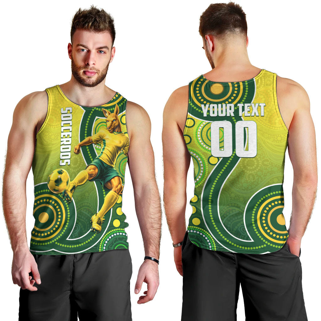 Personalized Australian Soccer Kangaroo Men Tank Top Aboriginal Dot Pattern Green Gold Football Player
