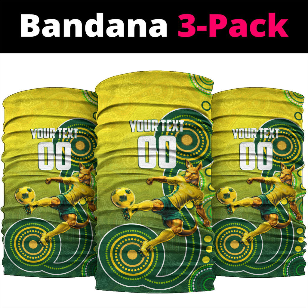 Personalized Australian Soccer Kangaroo Neck Gaiter Aboriginal Dot Pattern Green Gold Football Player