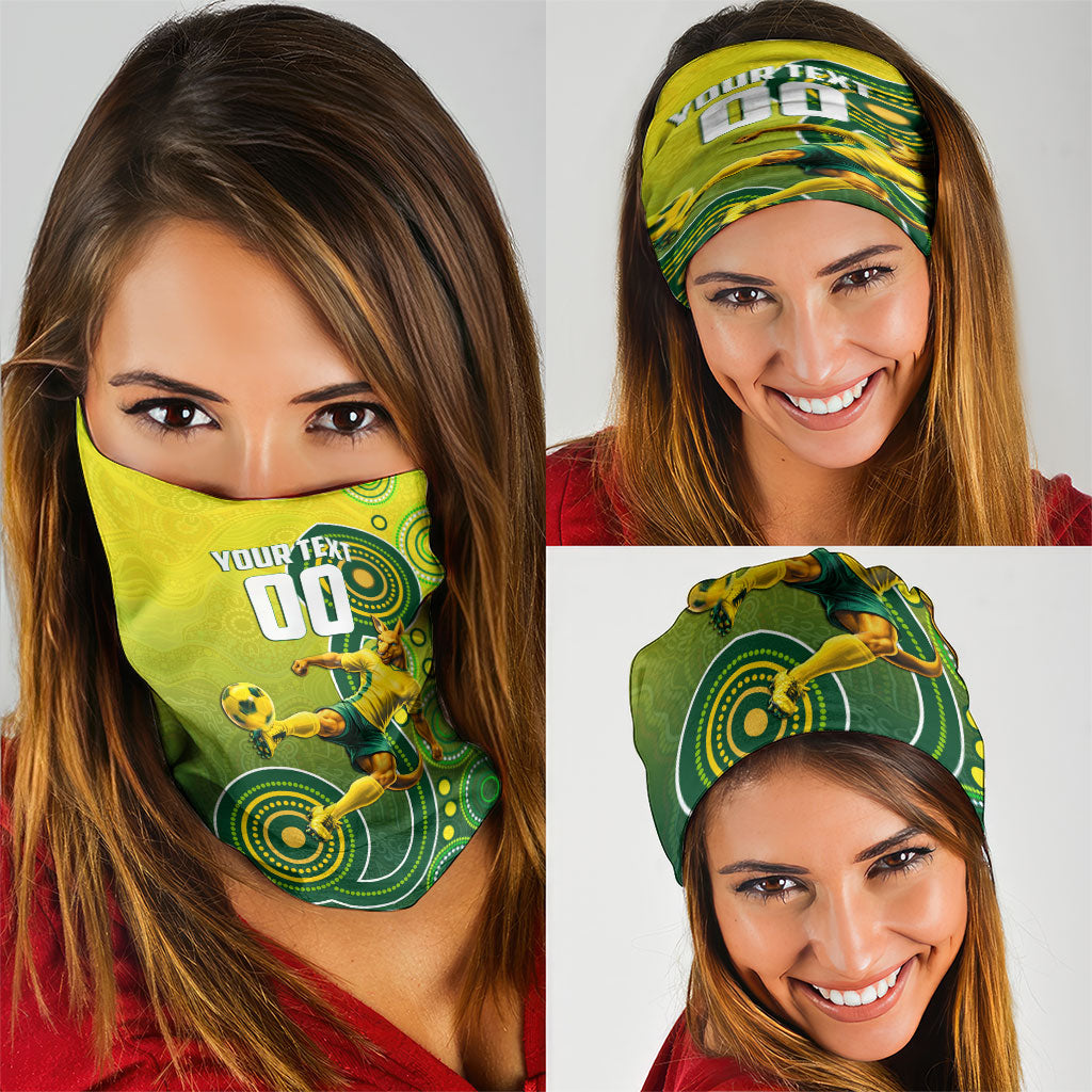 Personalized Australian Soccer Kangaroo Neck Gaiter Aboriginal Dot Pattern Green Gold Football Player