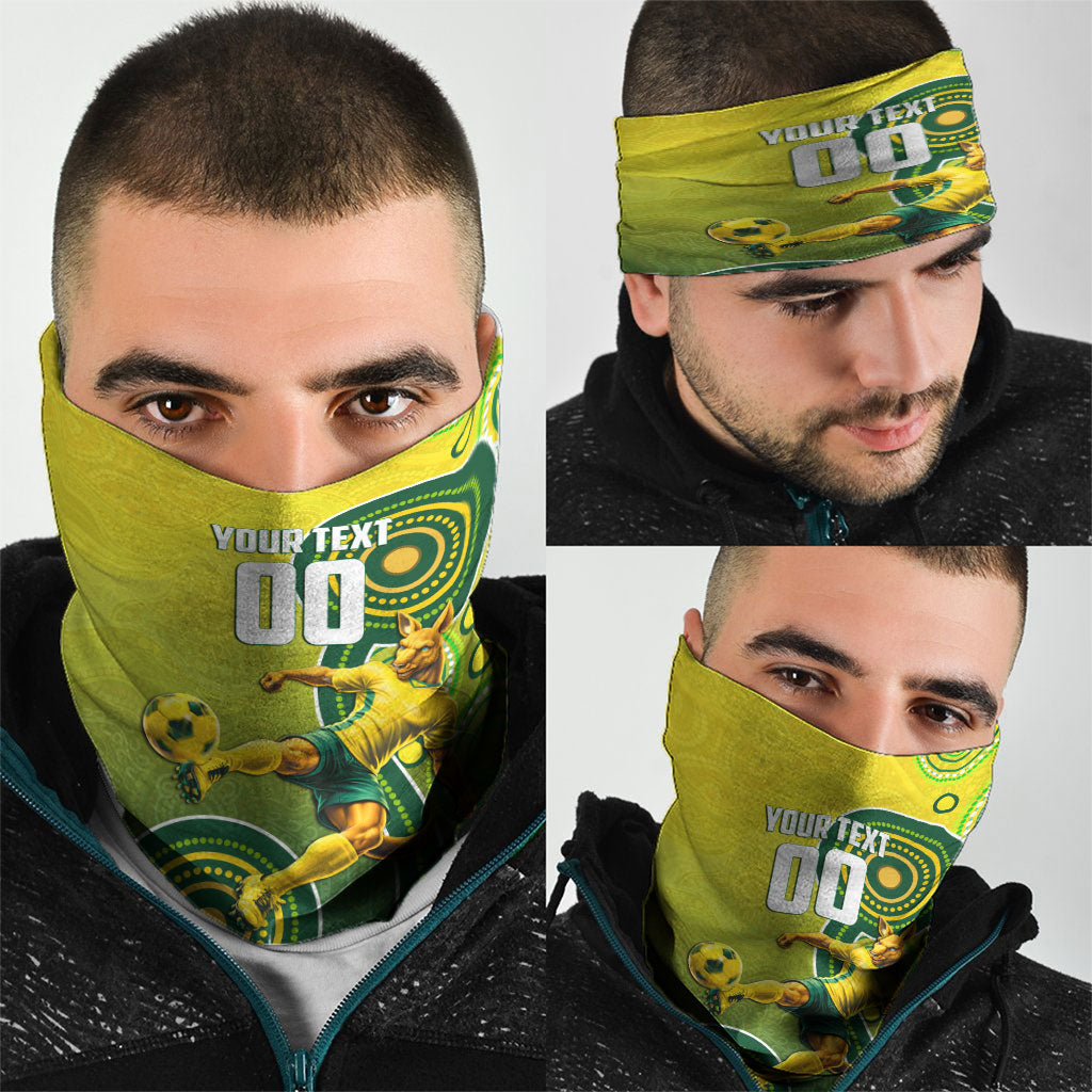 Personalized Australian Soccer Kangaroo Neck Gaiter Aboriginal Dot Pattern Green Gold Football Player