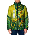 Personalized Australian Soccer Kangaroo Padded Jacket Aboriginal Dot Pattern Green Gold Football Player