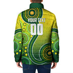 Personalized Australian Soccer Kangaroo Padded Jacket Aboriginal Dot Pattern Green Gold Football Player