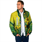 Personalized Australian Soccer Kangaroo Padded Jacket Aboriginal Dot Pattern Green Gold Football Player