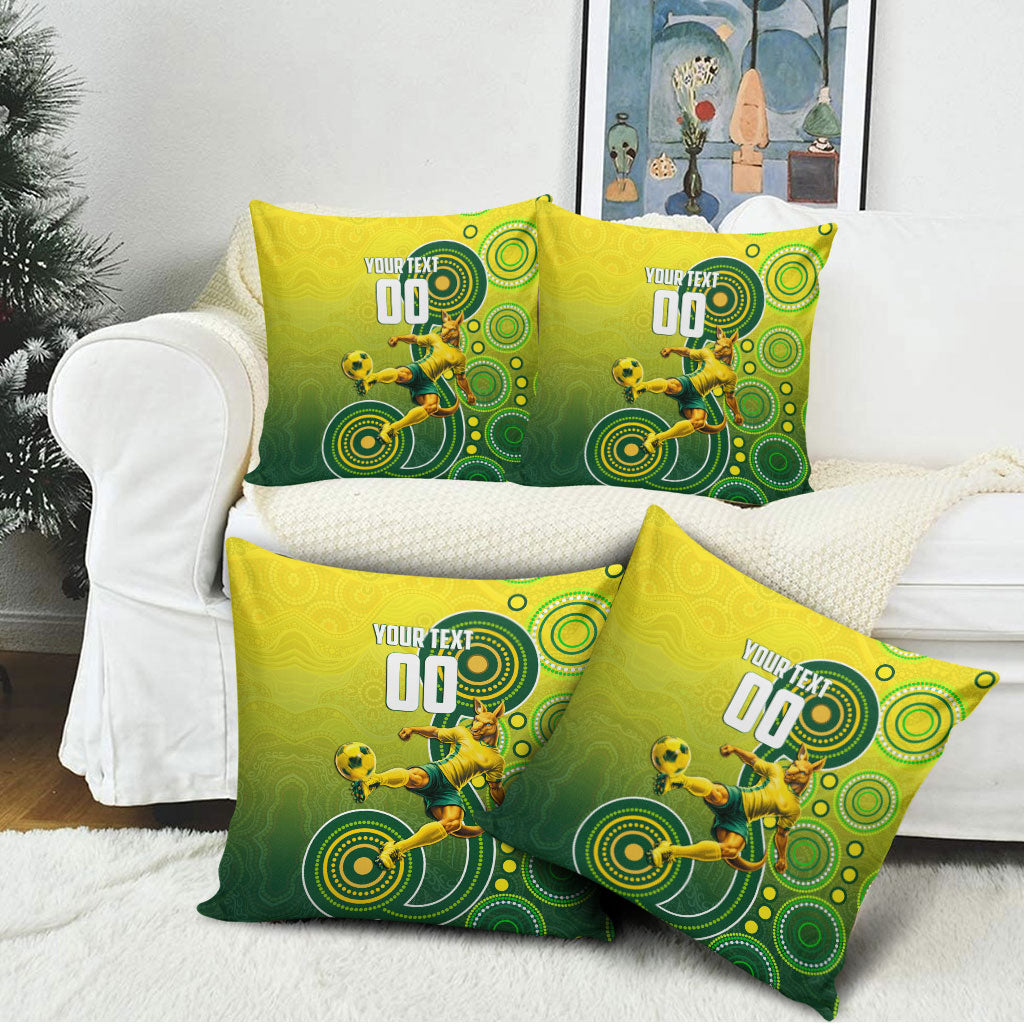 Personalized Australian Soccer Kangaroo Pillow Cover Aboriginal Dot Pattern Green Gold Football Player