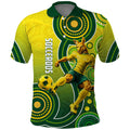 Personalized Australian Soccer Kangaroo Polo Shirt Aboriginal Dot Pattern Green Gold Football Player