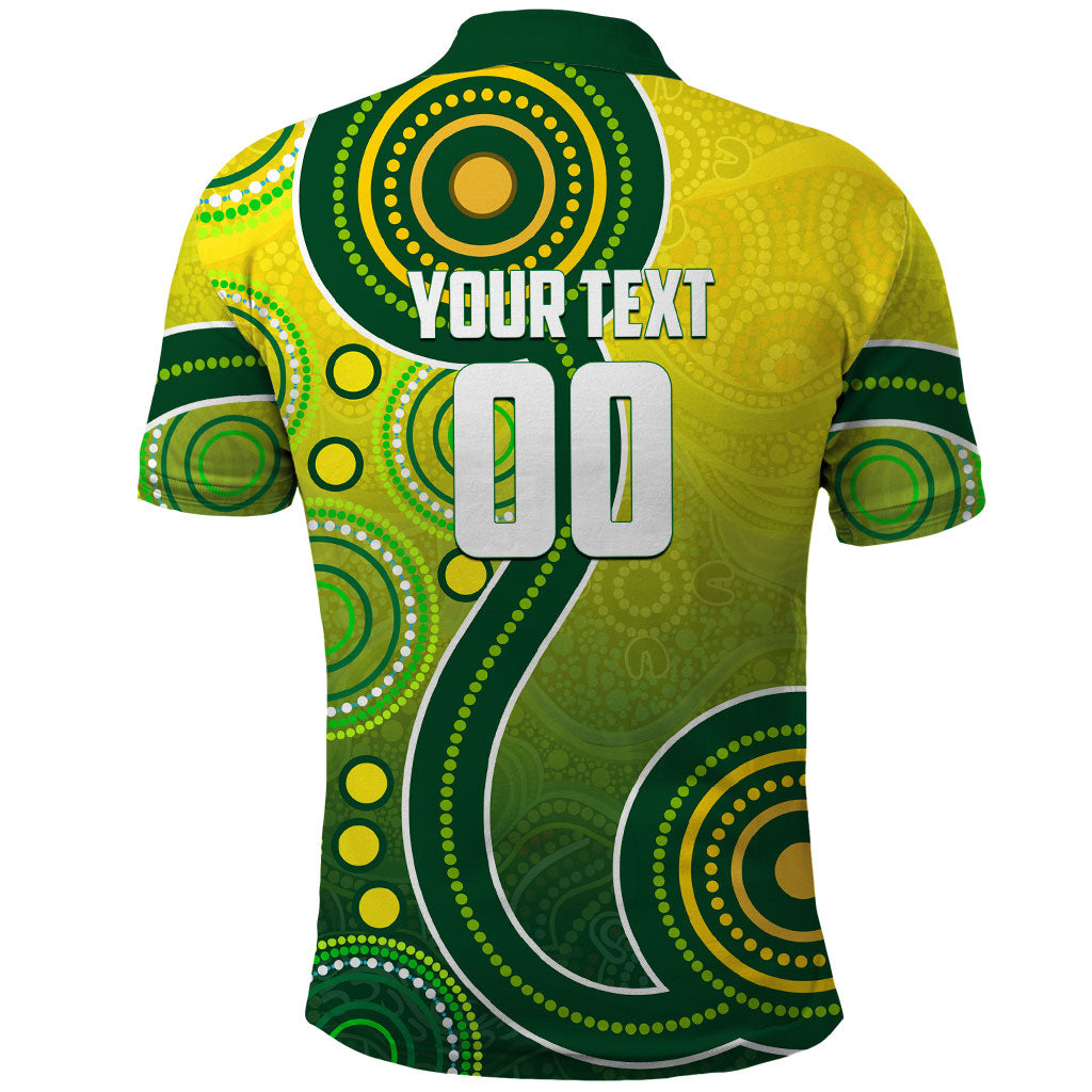Personalized Australian Soccer Kangaroo Polo Shirt Aboriginal Dot Pattern Green Gold Football Player