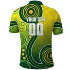 Personalized Australian Soccer Kangaroo Polo Shirt Aboriginal Dot Pattern Green Gold Football Player