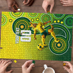 Personalized Australian Soccer Kangaroo Puzzle Aboriginal Dot Pattern Green Gold Football Player