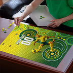 Personalized Australian Soccer Kangaroo Puzzle Aboriginal Dot Pattern Green Gold Football Player