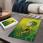 Personalized Australian Soccer Kangaroo Puzzle Aboriginal Dot Pattern Green Gold Football Player