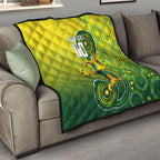 Personalized Australian Soccer Kangaroo Quilt Aboriginal Dot Pattern Green Gold Football Player