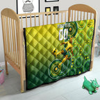 Personalized Australian Soccer Kangaroo Quilt Aboriginal Dot Pattern Green Gold Football Player