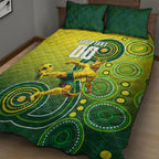 Personalized Australian Soccer Kangaroo Quilt Bed Set Aboriginal Dot Pattern Green Gold Football Player