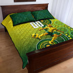 Personalized Australian Soccer Kangaroo Quilt Bed Set Aboriginal Dot Pattern Green Gold Football Player