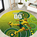 Personalized Australian Soccer Kangaroo Round Carpet Aboriginal Dot Pattern Green Gold Football Player