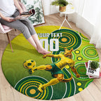 Personalized Australian Soccer Kangaroo Round Carpet Aboriginal Dot Pattern Green Gold Football Player