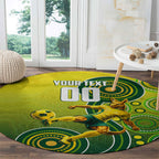 Personalized Australian Soccer Kangaroo Round Carpet Aboriginal Dot Pattern Green Gold Football Player