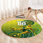 Personalized Australian Soccer Kangaroo Round Carpet Aboriginal Dot Pattern Green Gold Football Player