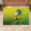 Personalized Australian Soccer Kangaroo Rubber Doormat Aboriginal Dot Pattern Green Gold Football Player
