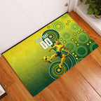 Personalized Australian Soccer Kangaroo Rubber Doormat Aboriginal Dot Pattern Green Gold Football Player