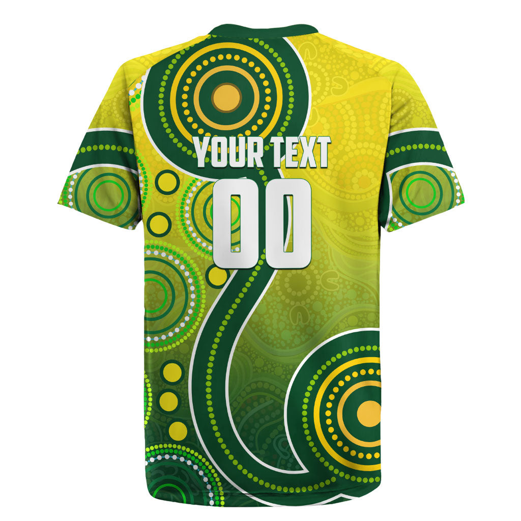 Personalized Australian Soccer Kangaroo Rugby Jersey Aboriginal Dot Pattern Green Gold Football Player