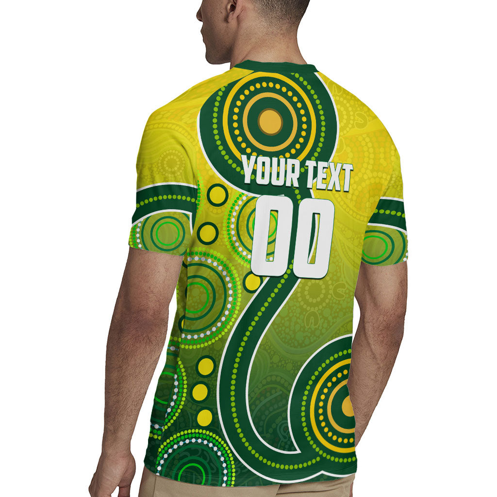 Personalized Australian Soccer Kangaroo Rugby Jersey Aboriginal Dot Pattern Green Gold Football Player