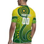 Personalized Australian Soccer Kangaroo Rugby Jersey Aboriginal Dot Pattern Green Gold Football Player