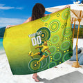 Personalized Australian Soccer Kangaroo Sarong Aboriginal Dot Pattern Green Gold Football Player
