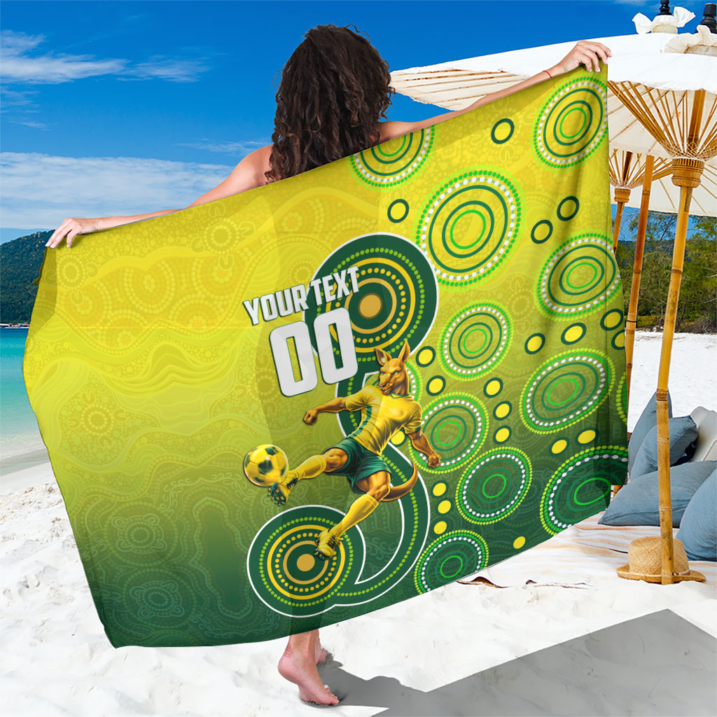 Personalized Australian Soccer Kangaroo Sarong Aboriginal Dot Pattern Green Gold Football Player