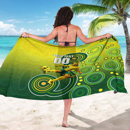 Personalized Australian Soccer Kangaroo Sarong Aboriginal Dot Pattern Green Gold Football Player